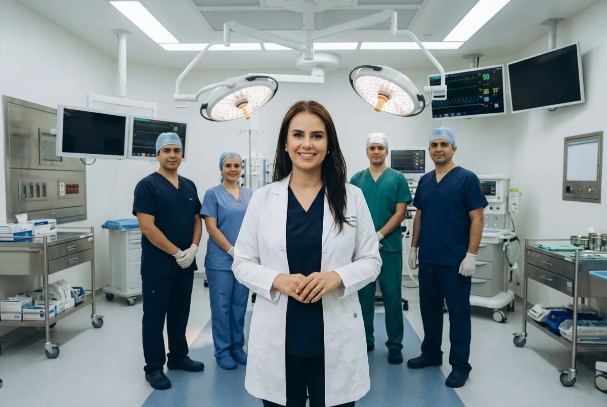 Dra. Paola com a equipe no centro cirúrgico